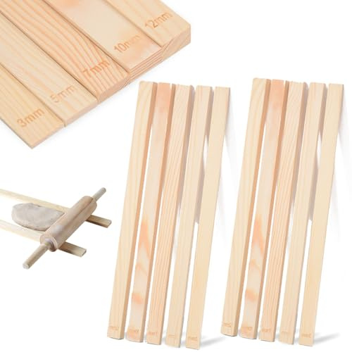 10PCS Pottery Rolling Guide Sticks, Wooden Clay Rolling Pin Guides Mud Stick Guides Rolling Pin Thickness Guides Pottery Tools Clay Tools Mud Tools (5 Sizes)