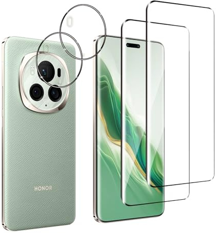 Jinshiweikai Lot de 4, 2 x Verre Trempé pour Honor Magic 6 Pro et 2 x Protection Ecran Caméra Arrière, 3D Incurvé Couverture,sans Bulles d'airDureté, 9H Glass,Compatible Honor Magic 6 Pro