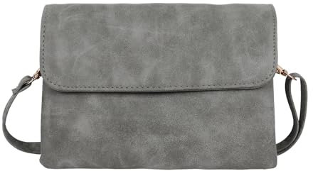 Energather Damen-Umhängetaschen, PU Leder Kleine Handtasche für Frauen und Mädchen, Mini Handtasche Damen Klein, Kleine Schultertasche mit Abnehmbarem Schultergurt für Reise, Arbeit(grau)
