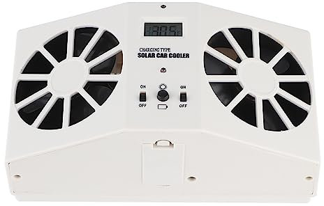 ACOGEDO Ventilador de Enfriador Alimentado por un Automóvil Solar con Pantalla de temperatura: Ventilador Motor Doble Ajustable y Radiador para el Control Olor a Mascotas y Tabaco, Instalación Fácil,