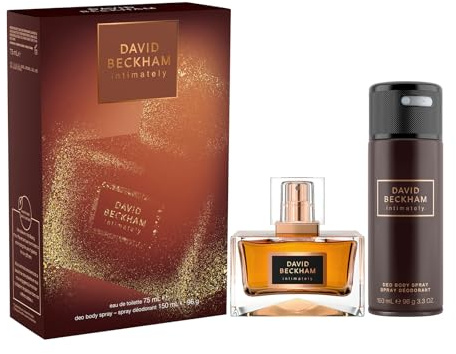 David Beckham, Geschenkset für Ihn Intimately, mit Eau de Toilette & Deodorant Körperspray, Sinnlicher Duft für Herren, bernsteinfarben, aromatisch, 75 ml & 150 ml