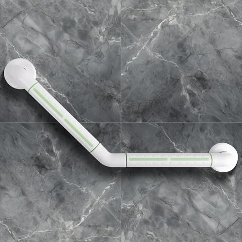 ITSOGOO Barra de Apoyo para Ducha en Ángulo de 135° de Acero Inoxidable para Mayores,35 x 35 cm,Antideslizante Luminosos,Hasta 300 kg,para Bañera,Dormitorio,Escalera,Blanco