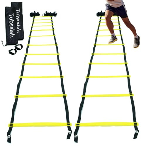 Tubsalah 20ft Adjustable Agility Ladder with Carry Bag – Football Training Equipment & Speed Ladder for Soccer, Basketball – Agility Training Equipment for Footwork Drills （2Pack）