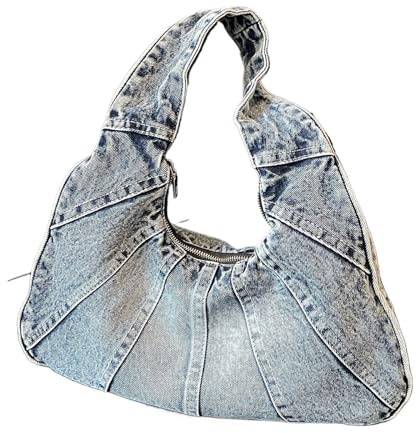 ROEUIPG Damen-Jeans-Hobo-Tasche mit Reißverschluss, Unterarm-Clutch for Arbeit, Reisen, Einkaufen(Blue)