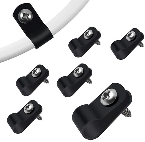 Aroidful Schwarze R-Kabelklemmen, 8,4mm Nylon Kabelhalter, 100 Stk | Kunststoff Draht Clips mit Schrauben, schraubbare Cable Clip für Draht, Kabel, Leitungen und Kabelkanal Kit (0,33 Zoll)
