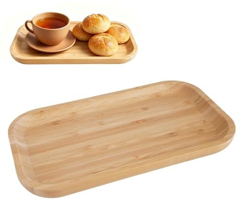 Vassoio rettangolare in legno piccolo, vassoio da portata in legno, piccolo vassoio con bordo, vassoio in legno, decorazione in bambù, vassoio decorativo per caffè, frutta, snack, candele, gioielli