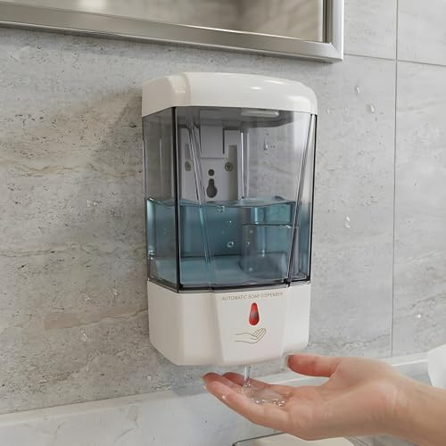 Dispensador de jabón automático de 700 ml, con sensor de movimiento, impermeable, a pilas, sin contacto, ideal para cocina y baño, fácil instalación, diseño moderno