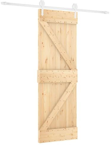 QJBSAVVA Porta scorrevole in legno bianco, set completo, 70 x 210 cm, sistema per porta scorrevole con binario da 200 cm, in legno massello di pino massiccio, per interni, porta interna salvaspazio