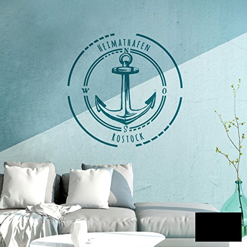 ilka parey wandtattoo-welt Wandtattoo Wandbild Wandaufkleber Aufkleber Heimathafen Rostock Anker M2078 ausgewählte Farbe: *schwarz* ausgewählte Größe: *XXL - 100cm breit x 100cm hoch*