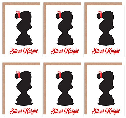 Wee Blue Coo Christmas Cards x6 Funny Silent Night Chess Knight Set Xmas Cards