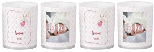 Striefchen® personalisierte Kerzen als Tischdekoration zur Taufe mit Foto und Name - 4 Stück Hase mit Pusteblume