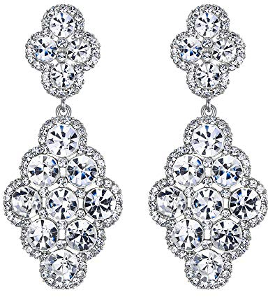 EVER FAITH Damen Ohrringe Hochzeit Braut Rhombus Strass Kristall Hohl Kronleuchter Ohrhänger Klar Silber-Ton