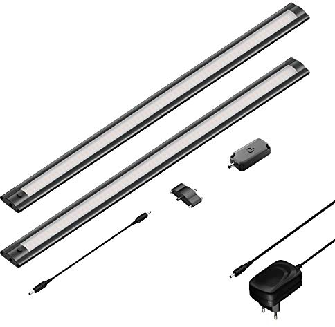 ledscom.de 2er Set LED Unterbau-Leuchte SIRIS schwarz matt mit Touch-Dimmer, flach, je 50cm, je 531lm, warmweiß