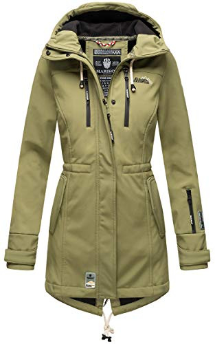 MARIKOO Damen Übergangsjacke Softshellmantel mit Kapuze Zimtzicke Olive Gr. M