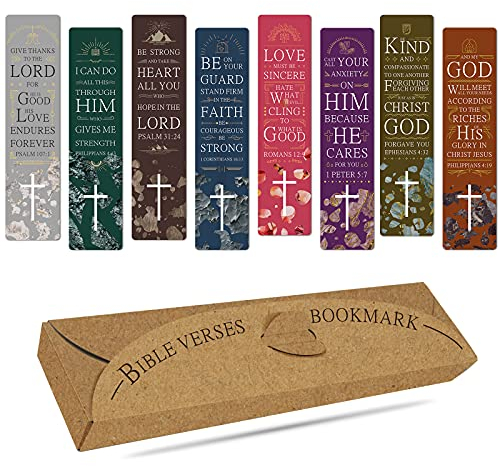 48 Stück Bibelversen Lesezeichen mit Kreuzausschnitt Design - laminierte Lesezeichen mit Aufbewahrungsbox, tolles religiöses christliches Geschenk für Männer, Frauen, Leselelohnung, Kirchenbedarf
