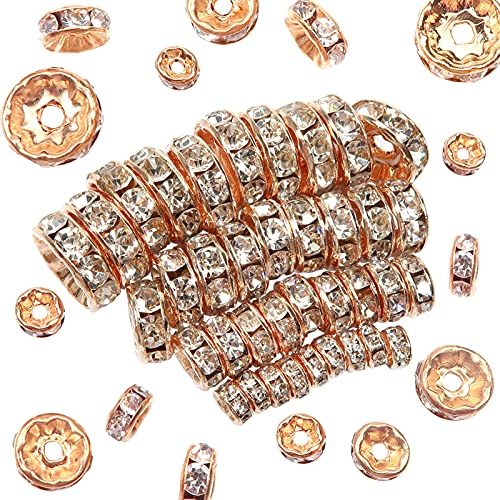 TOAOB 400 Stück Rondelle Strass Spacer Perlen Roségold 4mm bis 10mm Metall Kristall Strasssteine Zwischenperlen für Schmuckherstellung