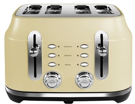 Rangemaster RMCL4S201CM Classic Cream 2.1kW 4 Slice Toaster with Defrost, Cancel & Reheat Functions, Removable Crumb Tray & 6 Power Levels with 2 Year Guarantee