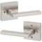 Kwikset Halifax, Door Handle Lever Privacy Door Lock for Bedroom and Bathroom with Microban, Square Rose in Satin Nickel