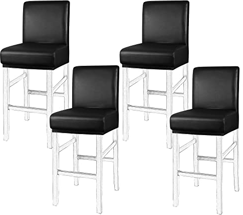PiccoCasa Barhockerbezüge, wasserdicht, für Zuhause, Küche, Esszimmer, Kneipentheke, PU-Leder, weich, abnehmbar, Schwarz, 4 Stück