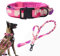 Taktisches Hundehalsband und Leine, Set, taktisches Hundehalsband mit Griff, Bungee-Leine, verstellbar, militärisches Training, Leine, Set mit Kontrollgriff und Metallschnalle (Rosa Camo L)