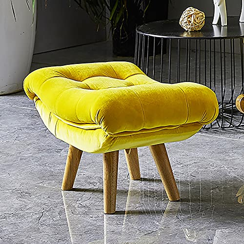 W&X Modernen Sitzhocker Sitzpouf Mit Holzbeine,Gepolstert Samt Sitzpouf,Bequem Ruhe Polsterhocker Couch Hocker Für Wohnzimmer Schlafzimmer-Gelb 60x35x30cm(24x14x12inch)