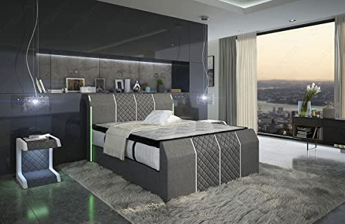 Sofa Dreams Boxspringbett Paris Polsterbett Gestell mit Strukturstoff LED Beleuchtung Stauraum Hotelmatratze 140x200 160x200 180x200 200x200 200x220 (160 x 200 cm, Grau-Weiss-h5)