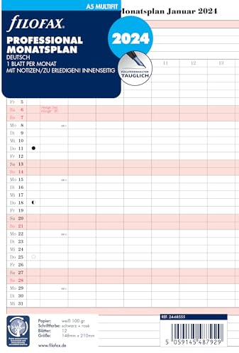FILOFAX Kalendereinlage A5 Professional Monatspl. (Deutsch)2024