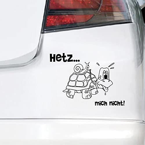 Sticker Auto Humoristique Hetz mich nicht! - Tortue et Escargot en Design Noir et Blanc pour Voiture (10x20cm, 2 Stücke)