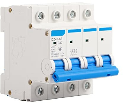 Disjoncteur Modulaire Miniature DZ47-63 C40, 4 Pôles, 40A, 400V, 50Hz, avec Protection contre les Fuites, Câblage Avant