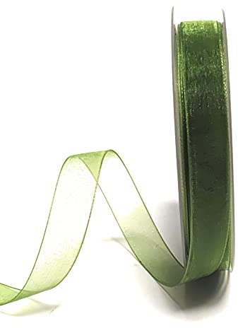 s.dekoda Schleifenband 50m x 15mm Grün - Olivgrün Organza Chiffon Geschenkband Organzaband [1350-112]