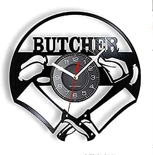 Modern Roman Numerals Wall Clocks Silent Non-Ticking 12In Chef Butcher Crossed Knives Vinyl Record Wall Clock Kitchen Dinning Room Decor Butcher Shop Grilling BBQ Party Decorative Watch