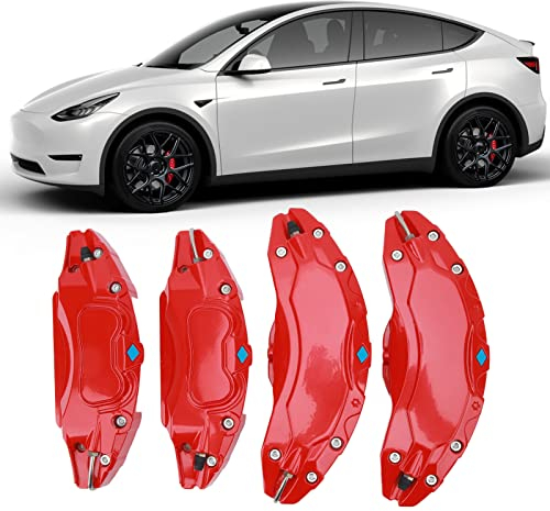 For Model Y Sporty Wheel Hub , 4 Pieces Red, Yellow, Disc Brake Caliper Protective Cover, Replacement For 19 Inch/20 Inch Wheel Hub, Model Y 2017-2023 (Red)