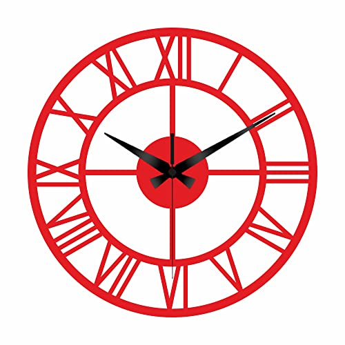 Aspira **Elegante Skelett-Metall-Wanduhr in Rot – 2mm Stärke – Geräuschloser Betrieb, 40 cm Durchmesser, Schlafzimmer geeignet**