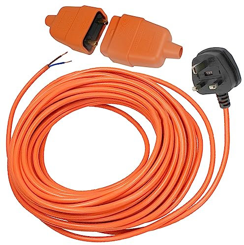 Spares2go 12 Metre Cable & Lead Plug Repair Extension + 2 Core Pin Coupler Connector Socket compatible with Flymo Lawnmowers, Strimmers, Trimmers, Hedge Cutters (12m)