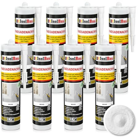Isolbau Mastic acrylique pour façades - Avec grain - Pour remplir les fissures et les joints en intérieur et en extérieur - Blanc - 8 cartouches de 300 ml