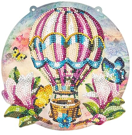 Ideen mit Herz Diamond-Painting-Fensterbild | doppelseitiger Druck | ca. 20 cm Ø | inkl. Diamond-Painting-Steine für Vorder- und Rückseite (Heißluftballon)
