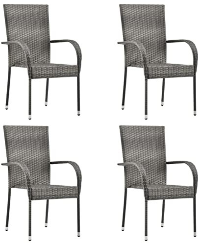 LAPOOH Gartenstühle Stapelbar 4 STK. Balkonstuhl Hochlehner, Terrassenstuhl, Gartenmöbel Set, Balkon Stühle, Terrassenmöbel, Grau Poly Rattan -at