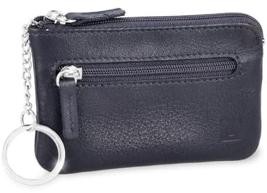 LEDEROW Schlüsseletui Leder Blau mit Reißverschluss für Damen und Herren - Schlüsselmäppchen Schlüsseltasche echtleder Autoschlüssel, Wohnungsschlüssel 2 separate Fächer (Blau)