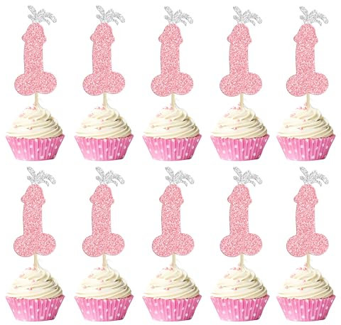 24Pcs Pink Glitter Bachelor Party Cupcake Toppers Hen Funny Party Cupcake Picks Decorations Bachelorette Party Cake Decoration for Wedding Engagement Bridal Shower Birthday Party Supplies