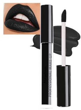 Matte Lip Gloss Black Liquid Lipstick Matte Lip Stain Highly Pigmented Long-Lasting Waterproof Lipgloss,Moisturize Plumping Black Lip Gloss for Party, Cosplay, Halloween, Gothic Makeup