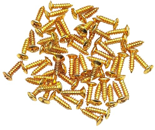 FSSTUD 100 Stück Metall Gitarre Pickguard Schrauben Bass Pick Guard Schrauben E-Gitarre Pickup Montageschrauben Kratzplatte Schrauben Gitarre Ersatz Zubehör Golden