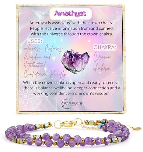 Farfume Armband Damen Edelstein Perlen Armbänder, Chakra 4mm Kristall Natürliche Echte Steine Schmuck Geschenke für Frauen(Amethyst)