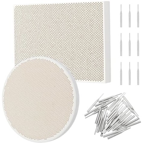 OLYCRAFT 2 Pezzi schede di Saldatura in Ceramica a Nido d'Ape Rettangolo Rotondo Pannello di Saldatura a Nido d'Ape Gioielli con 1pc Aghi in Acciaio Inox per la Fusione di Oro Strumenti di Saldatura