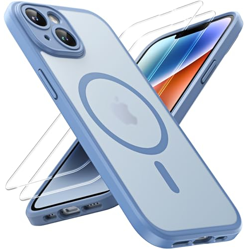 TOCOL für iPhone 14 Hülle für Magsafe, Vollständiger Kameraschutz Stoßfest Kratzfest Transluzente Rückseite Magnetisch Handyhülle für iPhone 14 Case, Hellblau