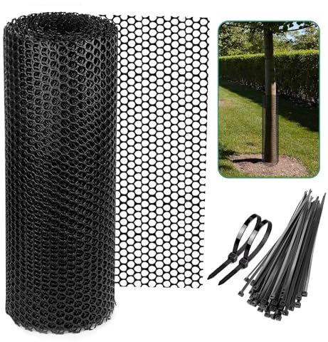 Rete metallica nera di pollo da 40 cm x 10 m, viene fornita con 60 fascette intrecciate, recinzione in plastica per pollo, rete per pollame, recinzione per pollame, filo di pollo per artigianato,