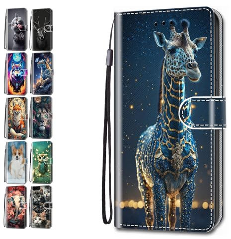 KM-Panda Flip Case for iPhone 5 5S SE - Giraffe Animal Print Pattern Design with Card Holder - PU Leather & TPU Inner - Shockproof & Anti-Scratch