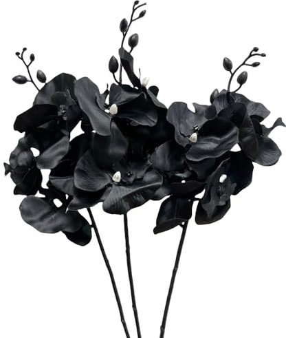 Corkwaw 3 fiori finti artificiali a forma di orchidea farfalla, pianta di seta vera al tatto phalaenopsis viene utilizzata in uffici, tavoli da pranzo, matrimoni, decorazione della casa (nero)