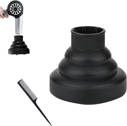 Diffuseur universel pliable pour cheveux - Diffuseur de sèche-cheveux de voyage - Diffuseur de cheveux - Diffuseur de cheveux portable - Embout de sèche-cheveux en silicone - Noir