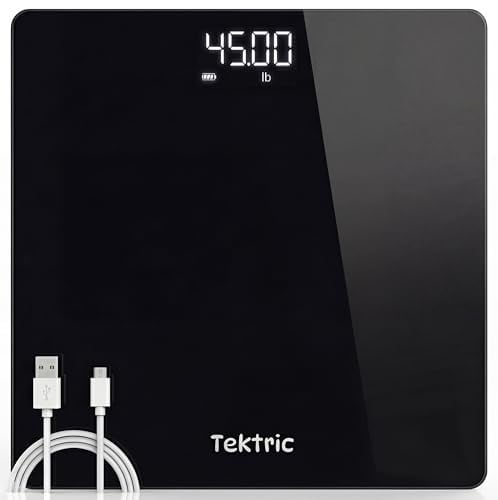 Pèse-personne numérique pour poids corporel – Balance de poids très précise pour personnes avec écran LED, batterie rechargeable, capacité de 181,4 kg, technologie Step-on, kg/LB, câble de type C