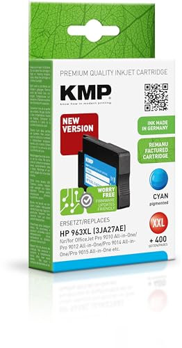 KMP Tintenpatrone passend für HP 963XL Cyan (3JA27AE) mit neuem KMP Hybrid-Chip - H 194XL - für HP OfficeJet Pro 9010, 9012, 9013, 9014, 9015,... etc.